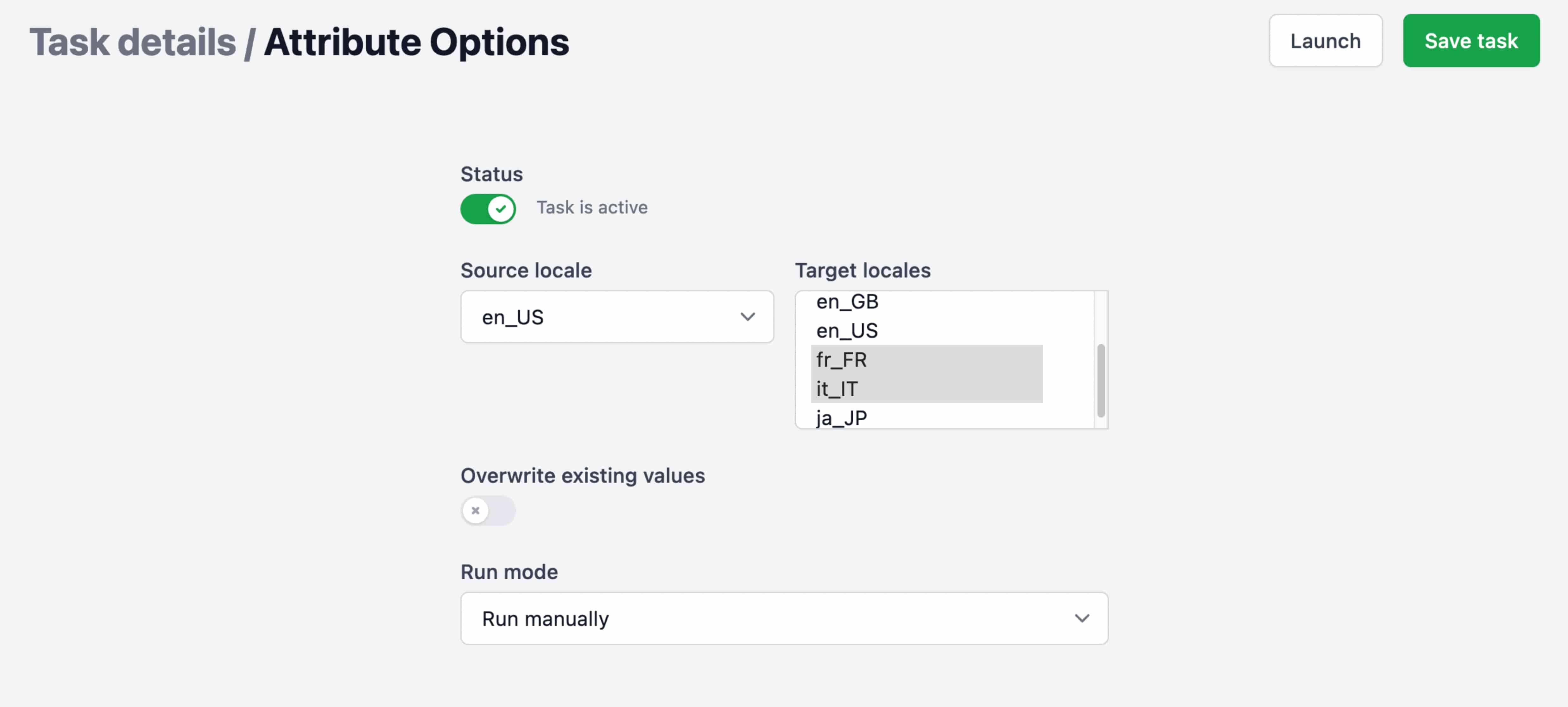 Attribute options config
